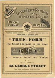 Programme: Luton Town FC vs Coventry City (20th Dec 1947)