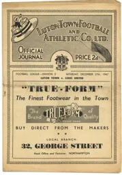 Programme: Luton Town FC vs Leeds United (27th Dec 1947)
