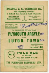 Programme: Plymouth Argyle vs Luton Town FC (10th Jan 1948)