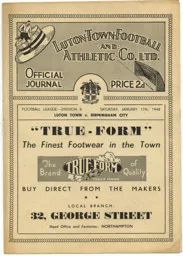 Programme: Luton Town FC vs Birmingham City (17th Jan 1948)