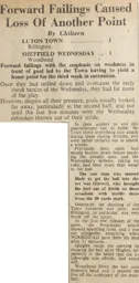 Match Report: Luton Town FC vs Sheffield Wednesday (6th Mar 1948)