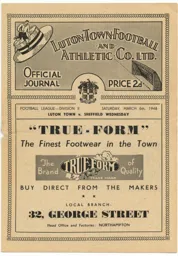 Programme: Luton Town FC vs Sheffield Wednesday (6th Mar 1948)