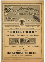 Programme: Luton Town FC vs West Ham United (3rd Apr 1948)