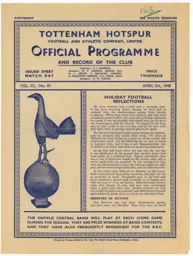 Programme: Tottenham Hotspur vs Luton Town FC (5th Apr 1948)