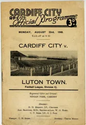 Programme: Cardiff City vs Luton Town FC (23rd Aug 1948)