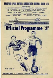 Programme: Bradford Park Avenue vs Luton Town FC (4th Sep 1948)