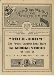 Programme: Luton Town FC vs Grimsby Town (25th Sep 1948)