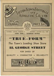 Programme: Luton Town FC vs Tottenham Hotspur (23rd Oct 1948)