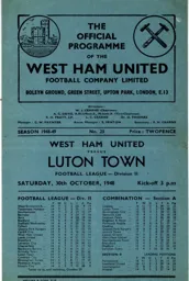 Programme: West Ham United vs Luton Town FC (30th Oct 1948)