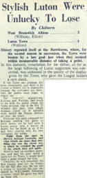 Match Report: West Bromwich Albion vs Luton Town FC (13th Nov 1948)