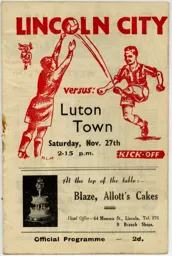 Programme: Lincoln City vs Luton Town FC (27th Nov 1948)