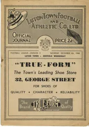 Programme: Luton Town FC vs Sheffield Wednesday (4th Dec 1948)