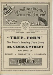 Programme: Luton Town FC vs Leeds United (1st Jan 1949)