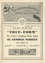 Programme: Luton Town FC vs West Ham United (8th Jan 1949)
