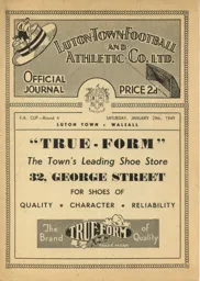 Programme: Luton Town FC vs Walsall (29th Jan 1949)