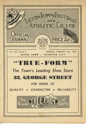 Programme: Luton Town FC vs Leicester City (12th Feb 1949)