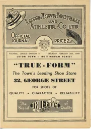Programme: Luton Town FC vs Nottingham Forest (26th Feb 1949)