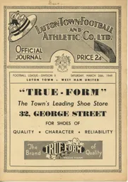 Programme: Luton Town FC vs West Ham United (26th Mar 1949)