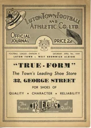 Programme: Luton Town FC vs West Bromwich Albion (9th Apr 1949)