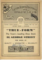 Programme: Luton Town FC vs Fulham (18th Apr 1949)