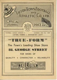 Programme: Luton Town FC vs Coventry City (7th May 1949)