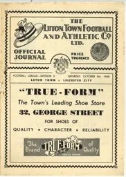 Programme: Luton Town FC vs Leicester City (8th Oct 1949)