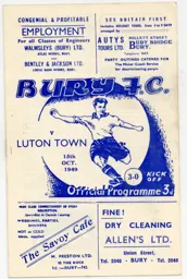 Programme: Bury vs Luton Town FC (15th Oct 1949)
