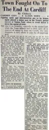 Match Report: Cardiff City vs Luton Town FC (29th Oct 1949)