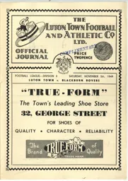 Programme: Luton Town FC vs Blackburn Rovers (5th Nov 1949)