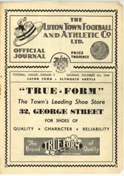 Programme: Luton Town FC vs Plymouth Argyle (3rd Dec 1949)