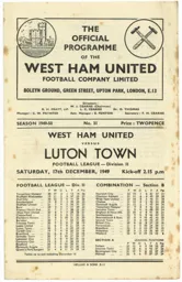 Programme: West Ham United vs Luton Town FC (17th Dec 1949)