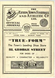 Programme: Luton Town FC vs Grimsby Town (7th Jan 1950)