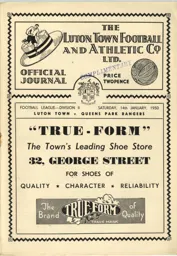 Programme: Luton Town FC vs Queens Park Rangers (14th Jan 1950)