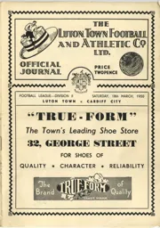 Programme: Luton Town FC vs Cardiff City (18th Mar 1950)