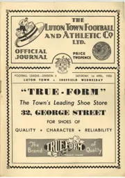 Programme: Luton Town FC vs Sheffield Wednesday (1st Apr 1950)