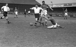 George Stobbart attempts to round the goalkeeper