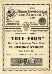 Programme: Luton Town FC vs Barnsley (7th Apr 1950)