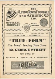 Programme: Luton Town FC vs Chesterfield (29th Apr 1950)
