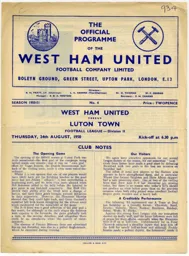 Programme: West Ham United vs Luton Town FC (24th Aug 1950)