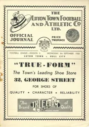 Programme: Luton Town FC vs Hull City (6th Sep 1950)