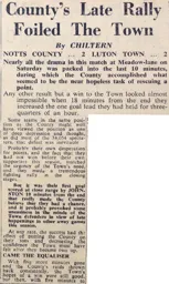 Match Report: Notts County vs Luton Town FC (14th Oct 1950)