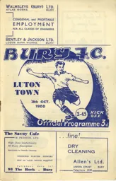 Programme: Bury vs Luton Town FC (28th Oct 1950)