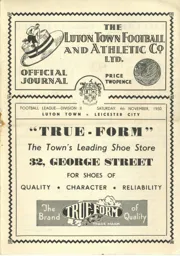 Programme: Luton Town FC vs Leicester City (4th Nov 1950)