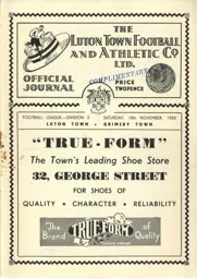 Programme: Luton Town FC vs Grimsby Town (18th Nov 1950)