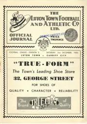 Programme: Luton Town FC vs Cardiff City (2nd Dec 1950)