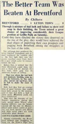Match Report: Brentford vs Luton Town FC (16th Dec 1950)