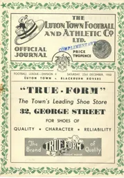 Programme: Luton Town FC vs Blackburn Rovers (23rd Dec 1950)