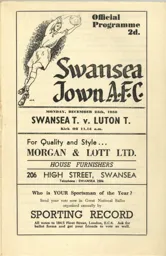 Programme: Swansea Town vs Luton Town FC (25th Dec 1950)
