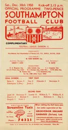 Programme: Southampton vs Luton Town FC (30th Dec 1950)