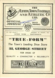 Programme: Luton Town FC vs Portsmouth (6th Jan 1951)